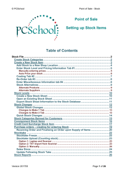 Point of Sale Setting up Stock Items Table of Contents