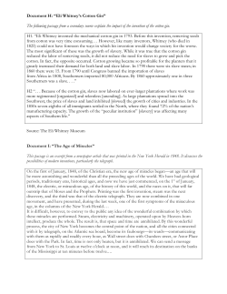 Document H: &ldquo;Eli Whitney`s Cotton Gin&rdquo; The following passage from