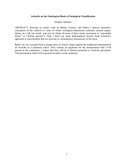 1 Aristotle on the Ontological Basis of Zoological Classification