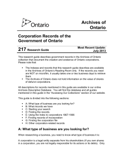 Corporation - Archives publiques de l`Ontario