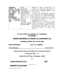 criminal appeal no 216 of 2005 court of appeal of tanzania at mtwara