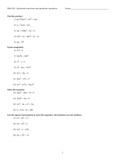 Mth 100 - Quadratic functions and quadratic equations