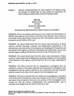 subject: special investigation of the conduct of wmata and