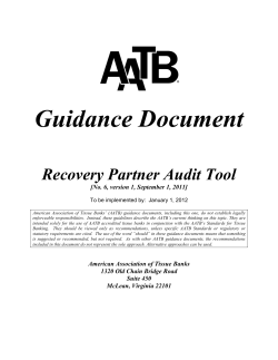 AATB Guidance Document No 6, Recovery Partner Audit Tool, 9-1-11
