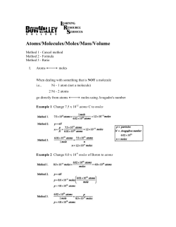 Chemistry 20 Atoms/Molecules/Moles/Volume