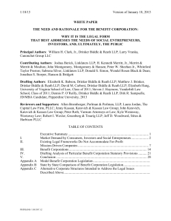 The Need and Rationale for the Benefit Corporation