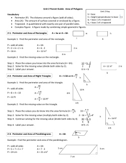 Unit 2 Parent Guide: Area of Polygons Vocabulary • Perimeter (P