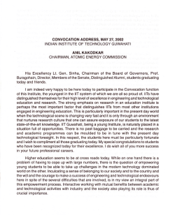 CONVOCATION ADDRESS, MAY 27, 2002 INDIAN
