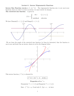 Lecture 6 : Inverse Trigonometric Functions Inverse Sine Function