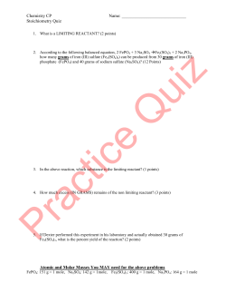 Chemistry CP Name: Stoichiometry Quiz Atomic and Molar Masses
