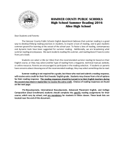 HANOVER COUNTY PUBLIC SCHOOLS High School Summer