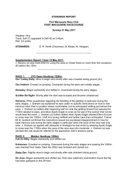 STEWARDS REPORT Port Macquarie Race Club