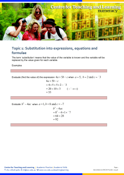 Topic 1: Substitution into expressions, equations and formulae
