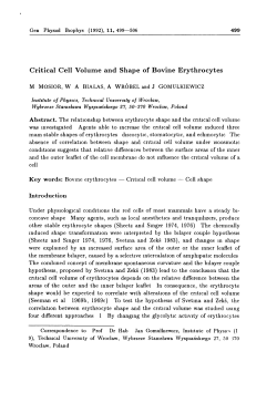 Critical Cell Volume and Shape of Bovine Erythrocytes