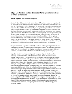Edgar Lee Masters and the Dramatic Monologue: Innovations and