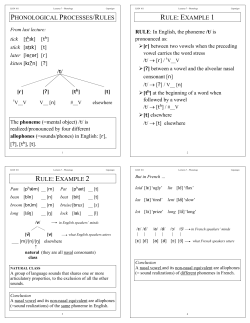 PHONOLOGICAL PROCESSES/RULES RULE: EXAMPLE 1 RULE