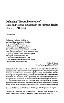 Defending `The Art Preservative": Class and Gender Relations in the