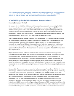 Who Will Pay for Public Access to Research Data?