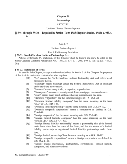 NC General Statutes - Chapter 59 1 Chapter 59. Partnership