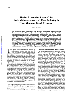 Health Promotion Roles of the Federal Government and Food