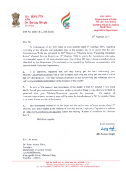Letter dt 27 10 14 issued to Ministries of Central Govt. with enclosures.