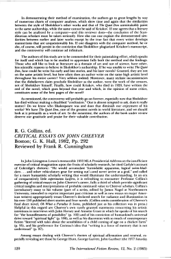 R. G. Collins, ed. CRITICAL ESSAYS ON JOHN CHEEVER Boston