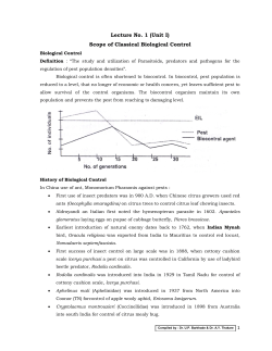 Lecture No. 1 (Unit I) Scope of Classical Biological Control
