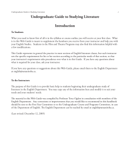Undergraduate Guide to Studying Literature Introduction