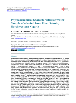 Physicochemical Characteristics of Water Samples Collected from