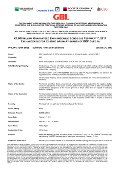 1000 million guaranteed exchangeable bonds due february 7