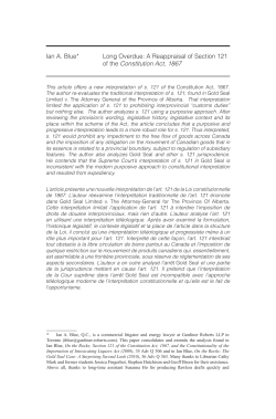 Long Overdue: A Reappraisal of Section 121 of the Constitution Act