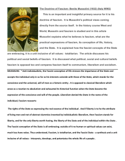 The Doctrine of Fascism: Benito Mussolini (1932) (Italy WW2) This is