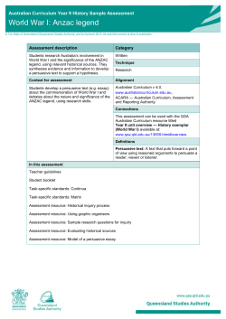 Year 9 History Sample assessment Teacher guidelines