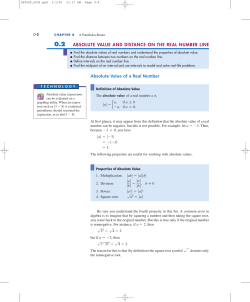 Absolute Value of a Real Number 0.2 ABSOLUTE VALUE AND