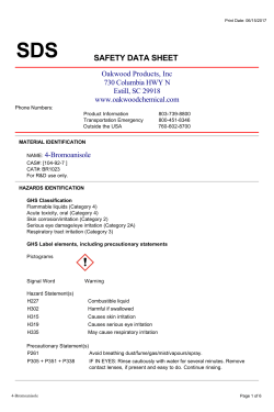 See MSDS - Oakwood Chemicals