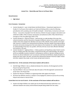 Grade 9-12 &ndash; Roger Williams Pequot War Mediator &ndash; Duprey