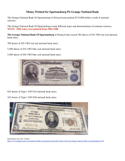 Money Printed for Spartansburg PA Grange National Bank