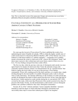 cultural continuity as a moderator of suicide risk among canada`s