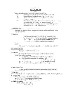 LECTURE # 6 Sets