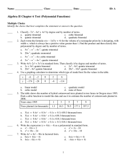 Algebra II Chapter 6 Test (Polynomial Functions)