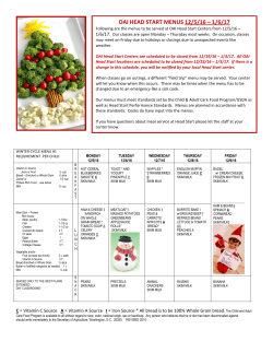 OAI HEAD START MENUS 12/5/16 &ndash; 1/6/17