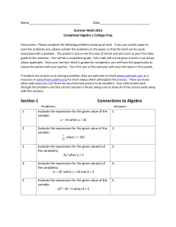 Section 1 Connections to Algebra