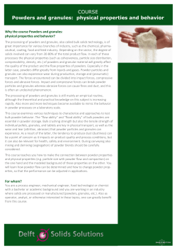 COURSE Powders and granules: physical properties and behavior
