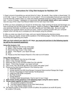 Instructions for 3 Day Diet Analysis for Nutrition 219