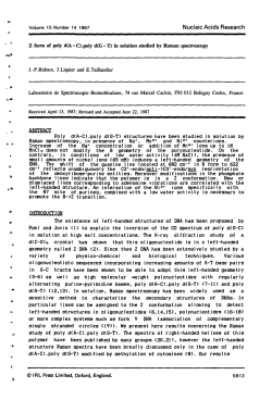 Z form of poly d (A&ndash;C). poly d (G&ndash;T) in solution studied by Raman