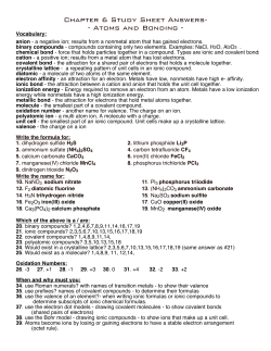 Chapter 6 Study Sheet Answers- - Atoms and Bonding -