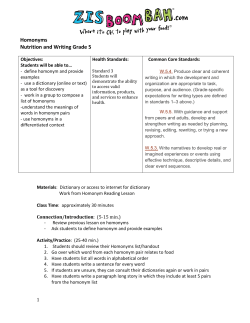 Homonyms Nutrition and Writing Grade 5