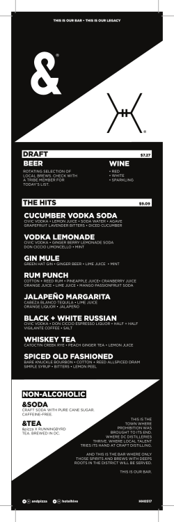 Bar Menu - Hotel Hive