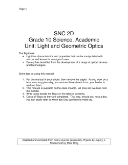 SNC 2D Grade 10 Science, Academic Unit: Light and Geometric