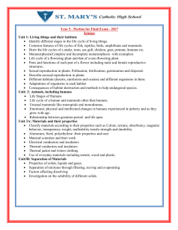 Year 5 - Portion for Final Exam - 2017 Science Unit 1: Living things